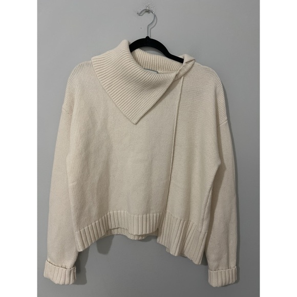 WE-AR4 The Asymmetrical Turtleneck Women’s Medium Beige Wool Sweater - Picture 3 of 17